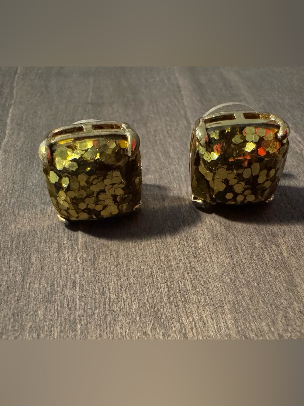 kate spade Gold Glitter Square Clip-On Earrings